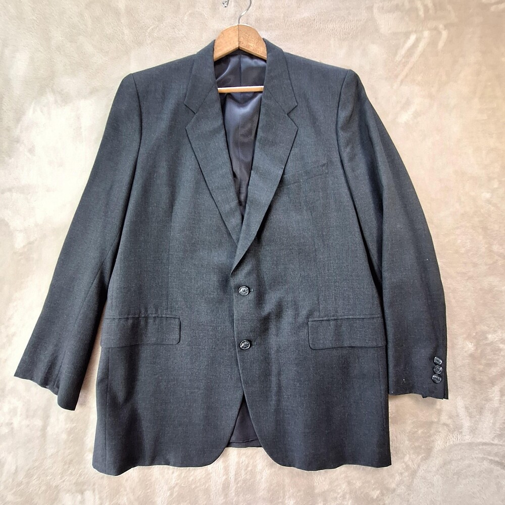 Rocks Custom Tailor Suit Jacket Mens 44 Gray Solid Single Vent 2 Btn Classic